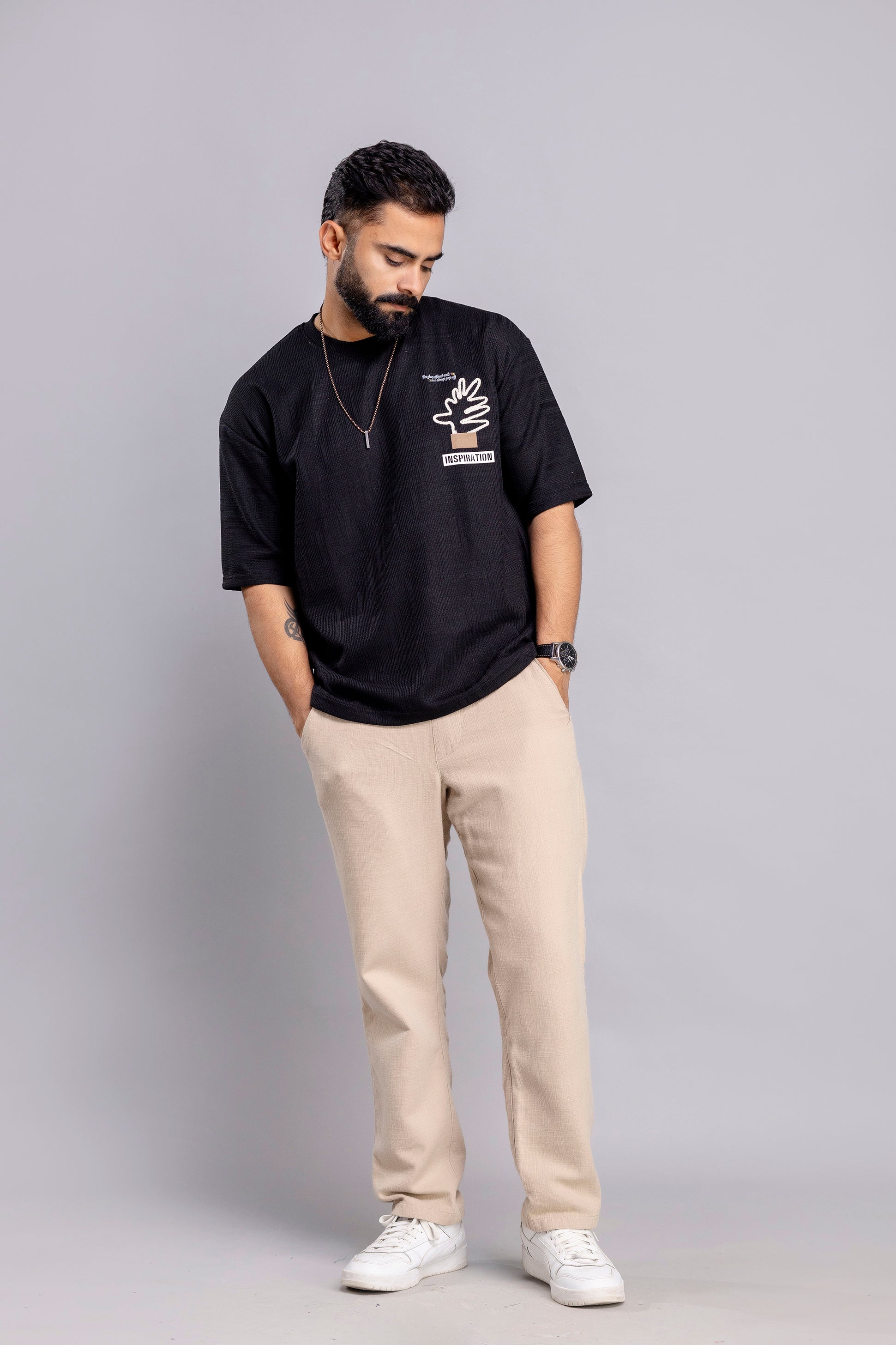 Oversized T-Shirts : Textured With Embroidery Design
