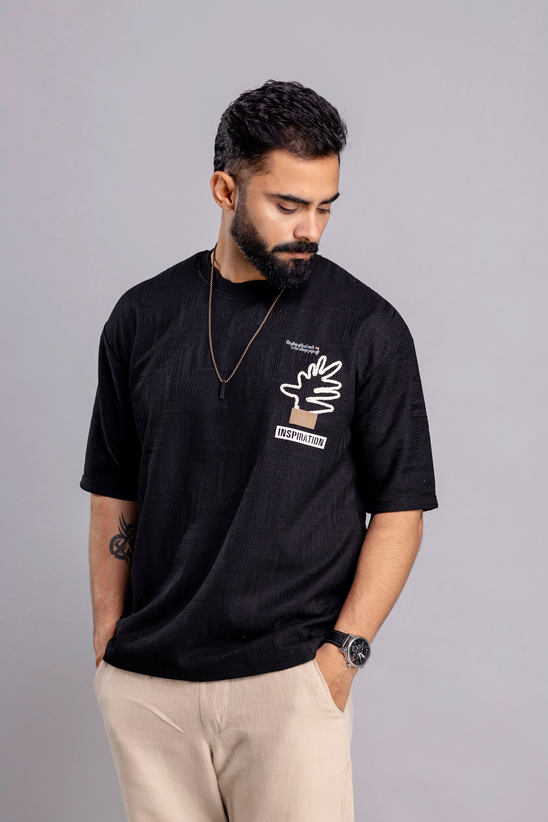Oversized T-Shirts : Textured With Embroidery Design