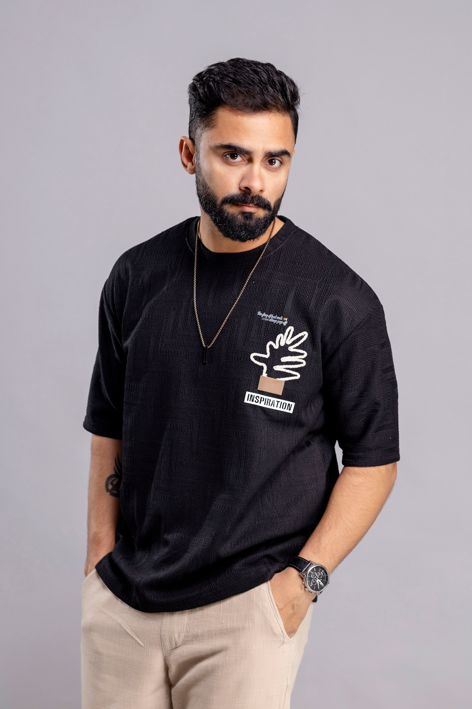 Oversized T-Shirts : Textured With Embroidery Design